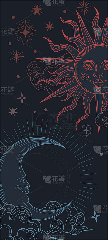 背景太阳和月亮的脸