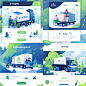 website landing page , for logistics company, blue and green colors, photo realistic, white background, minimal, parcel delivery, human with parcel, full page