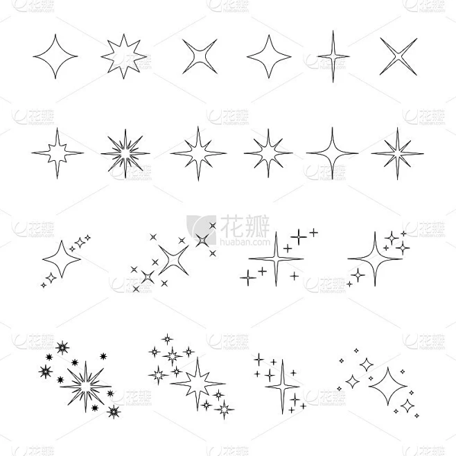 一套轮廓星闪闪发光的图标素材-花瓣网