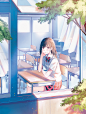 =清馨的画风，唯美的日系柔光，等待中的少女插画特辑