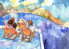 【我们始终牵手旅行】第二站：希腊-金鱼酱-JINYU_3299_水彩,手绘旅行,手帐,清新_涂鸦王国插画