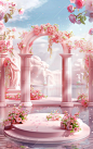 arch and garden 3d mockup, in the style of rococo pastels, bess hamiti, liquid light emulsion, columns and totems, qian xuan, fairycore, romantic riverscapes