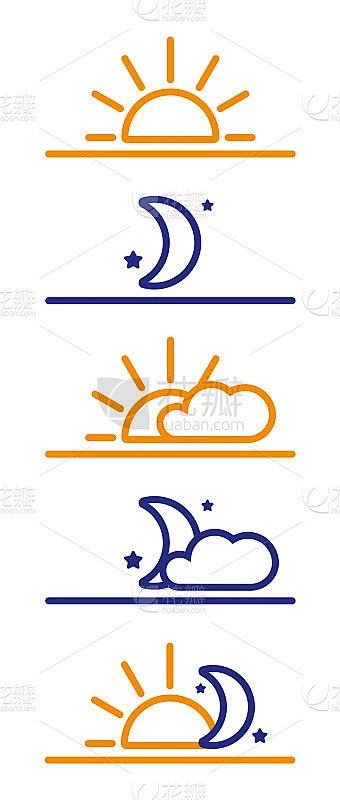 白天和夜晚的图标。太阳，月亮，早晚素材-花瓣网