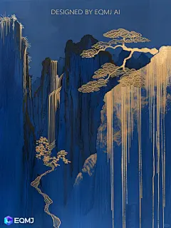 大美国风丨EQMJ AI绘制克莱因蓝金瀑布山水 - 小红书