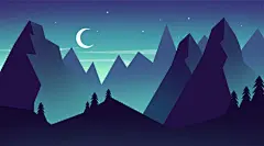 简约扁平化山水风景场景banner剪影渐变插画背景UI设计素材PSD-淘宝网