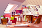 凌乱的房间在顶楼阁楼矢量插图,杂项矢量Messy Room at Garret Attic Vector Illustration - Miscellaneous Vectors公寓、阁楼、背景、床、卧室,卡通,混乱,混乱,电脑,角落里,脏,灰尘,平坦,家具,阁楼,女孩,说明,内部,客厅,扬声器,凌乱,现代的、被忽视的,照片,复古,房间,分散,表,矢量,web apartment, attic, background, bed, bedroom, cartoon, chaos, clutter, comp