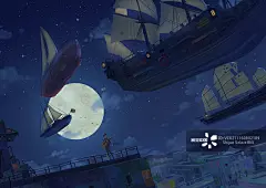 月光,插画,中秋节,帆船,城市正版图片素材