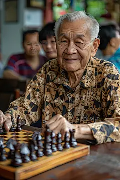 社团老人相伴下棋图片