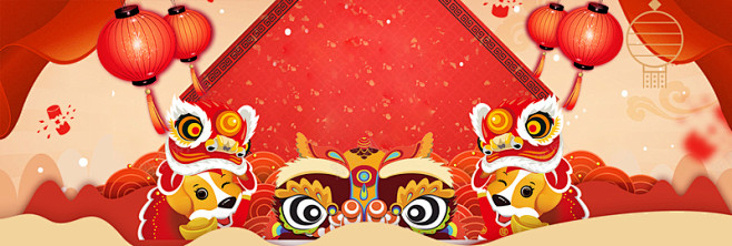 新年舞狮传统几何红色背景高清素材 201...