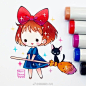 #丹丹的手绘##儿童画##儿童创意美术##创意儿童画##画画打卡# ​​​马克笔手绘动漫少女 | ins：ibu_chuan