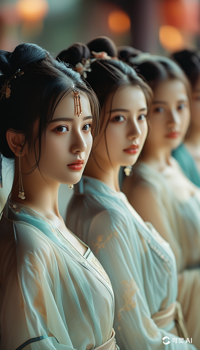 9x16_一群中国古代美女的镜头_柔美_妖娆_漂亮_年轻_素色衣服_胶片摄_8