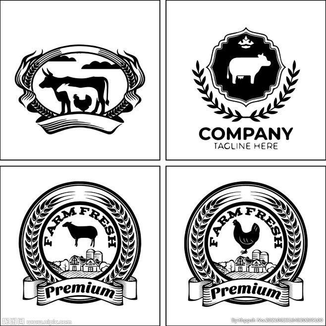 牧场猪牛羊矢量图标