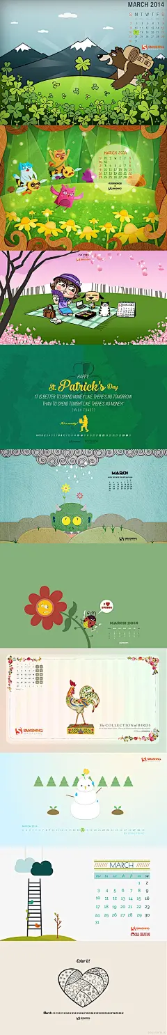 3月刚至，我们给大家提供30张有创意的3月日历壁纸下载，30张30种风格，每一种都有不俗的效果，每一种都能给您眼前一亮的感觉，每一种都能代表一种风格，好的壁纸作用有很多，对于一般人来说，好的壁纸能给你带来好的心情，如果把这30张壁纸在您的电脑桌面随机显示，它们能给您带来惊喜般的好心情，而对于设计师来说，每一种风格都能给您带来春天的季节灵感，好好使用它们把。