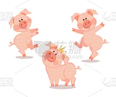 猪,小的,舞蹈,猪年,卡通,分离着色,可爱的,白色,宠物,牲畜