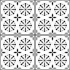 葡萄牙矢量瓷砖图案，里斯本无缝黑白瓷砖，Azulejos复古几何陶瓷