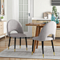 Dining Room Fabric Seat Dining Chair With Black Golden Legs(Set of 2)