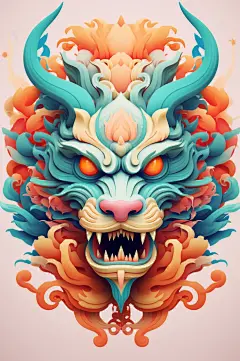 AI数字艺术龙年龙头中国龙插画元素-众图网
