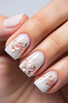 粉色花朵美甲图库
