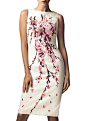 2014夏女装欧美大牌白色桃花印花圆领无袖修身气质显瘦礼服连衣裙