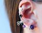 Right Ear Cuff Earrings "Purple Dragonfly"