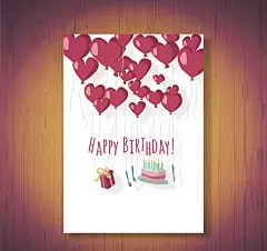 经典系复古爱心生日贺卡矢量素