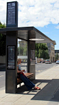 Great example of how high a streetcar/ busstop sign could be- and how a simple design is effective/ easy to read and understand... Bus stop, City of Bath - Design PearsonLloyd: 