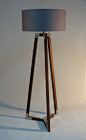 Handmade Tripod Floor lamp wooden stand in dark by DyankoffShop