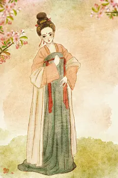 手绘古装少女汉服水彩封面插画海报