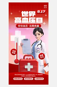 世界高血压日医生红色创意手机海报宣传海报-众图网