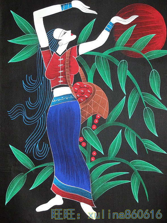 云南蜡染画单色手绘双层画特色客栈必备家饰家居摆设装饰工艺品复古