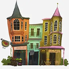 欧美建筑高清素材 卡通 建筑 彩色 手绘 插画 欧美 童话 街头 免抠png 设计图片 免费下载
