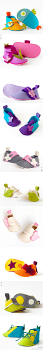 在Daria的Etsy小店LaLaShoes里售卖着这些由其亲手设计和制作的婴儿鞋，所有的鞋子都用纯羊毛毡布缝制而成，鲜艳的色彩和可爱的设计让每双鞋子成为了艺术品，其实它们都是很实用的，天然而柔软的材质也一定会讨小BB们喜欢！