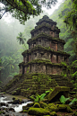 This contains an image of: Aztec temple ruines in Rainforest, Antinoice