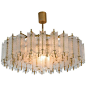 Large Chandelier in Brass and Structured Glass 1