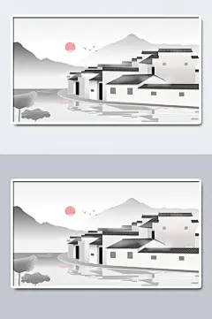 古镇古代地标建筑插画-众图网