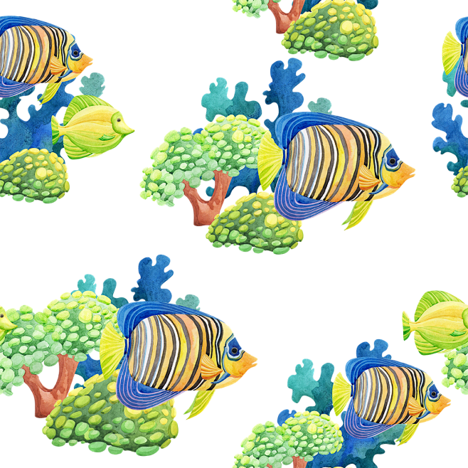 [美工云]手绘热带海底动植物剪贴画_PN...