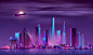 Modern metropolis night cityscape cartoon vector
