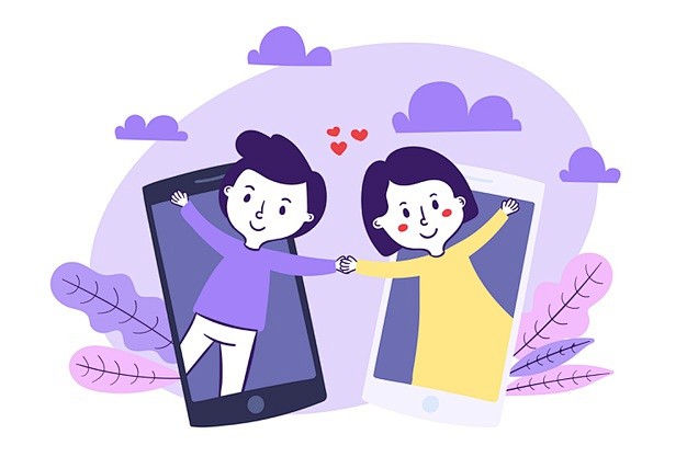 手绘网上约会网上交友恋爱概念插画