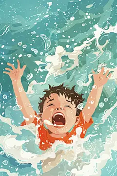 学校暑期安全插画谨防溺水普及