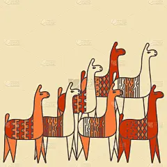 模式与骆驼。手绘矢量插图。
