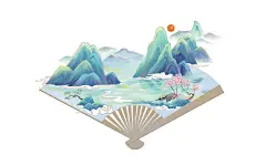 清明清明节清明扇中山水桃花古风插画国潮山水图片素材