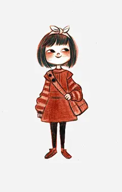上学的女孩高清素材 上学 卡通 女生 小孩 手绘 插画 短发 红色 免抠png 设计图片 免费下载