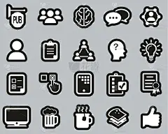 酒吧测验或酒吧测验图标白色对黑色贴纸设置大