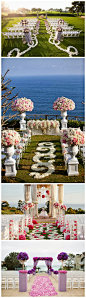 不同色系花瓣装饰的户外婚礼仪式场地布置