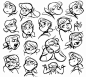 其中可能包括：cartoon character expressions drawn in pencil and ink on paper, with various facial expressions for each character