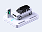 电动汽车渲染建模电动汽车等距 3dcinema 4d 品牌标志插图 ux 界面交互设计应用程序设计 ui 灵感