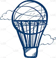 热气球,手绘风格,热,自由,风,复古风格,品牌名称,线条画,天空,绘画插图