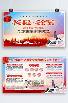 2021平安春运安全防疫宣传双面展板-众图网