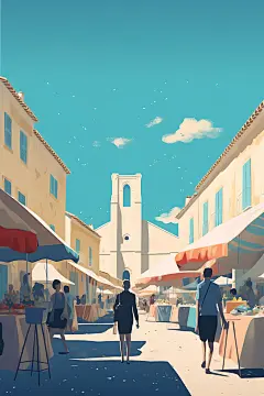 集市风格化热闹扁平风插画