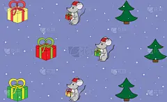 礼物,鼠,新年前夕,可爱的,寒冷,贺卡,圣诞帽,雪,雪球,背景